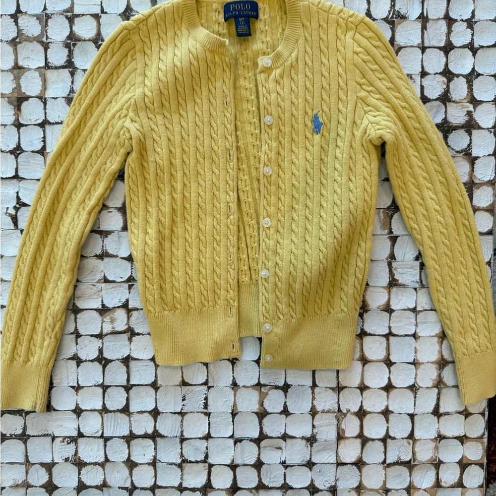 Girls Size 7 Polo by Ralph Lauren Yellow Cable Knit Sweater
